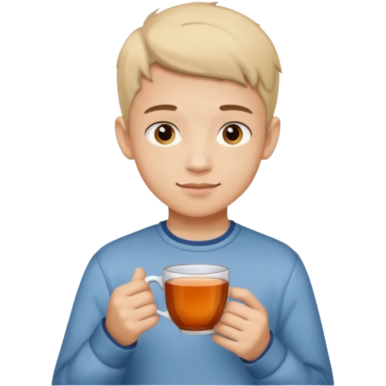 The boy teen with a cup of tea emoji