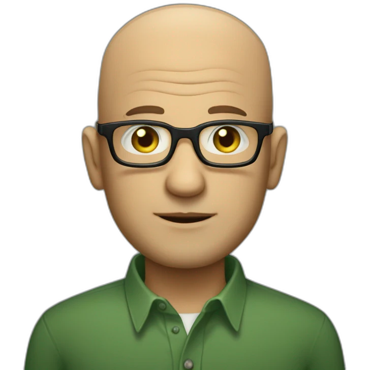 mid aged jewish man with shaved head in rectangular black glasses and green button up shirt emoji
