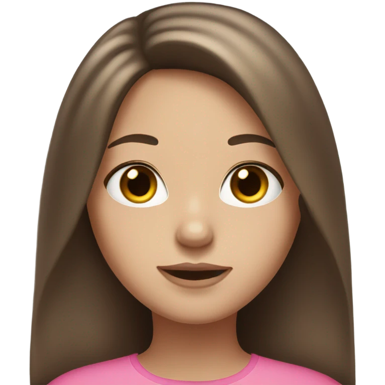 brown long hair, brown eyes, white skin girl, pink lips emoji