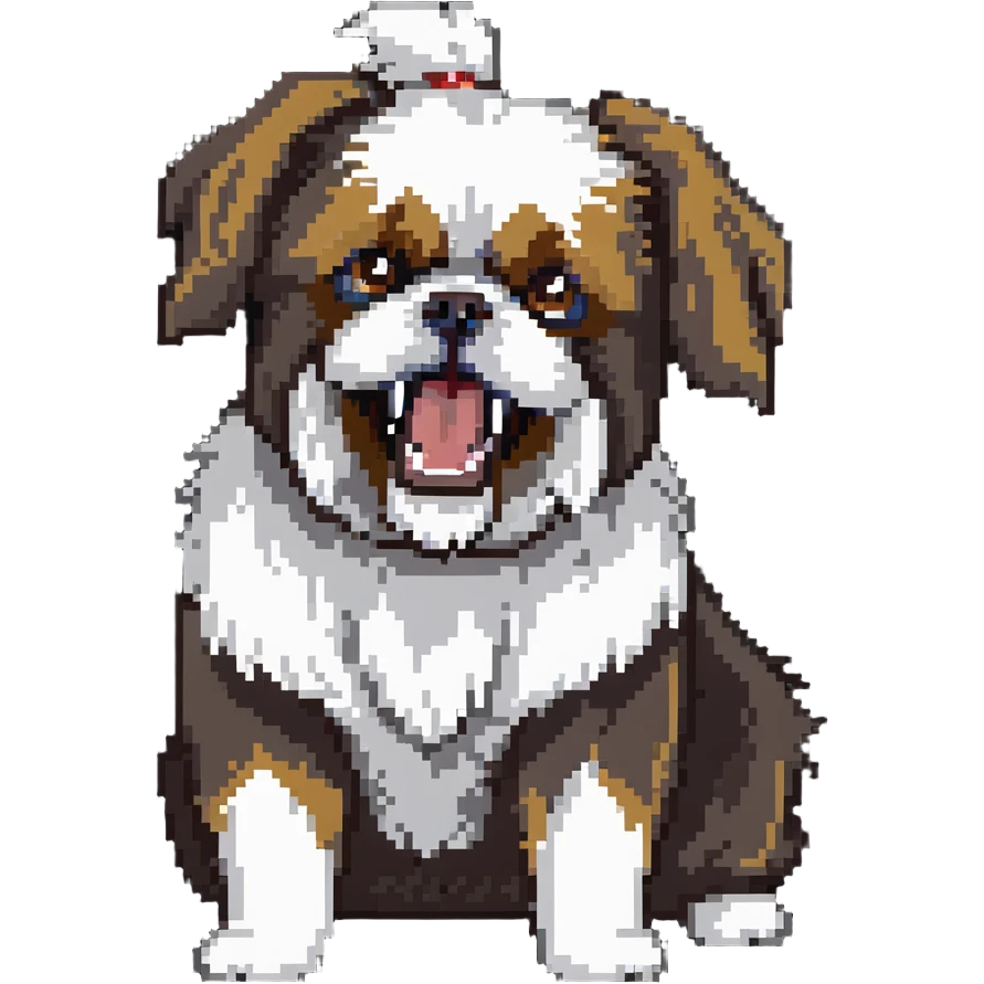 mad shih tzu dog baring teeth, fluffy fur, small dog with big eyes and angry expression emoji