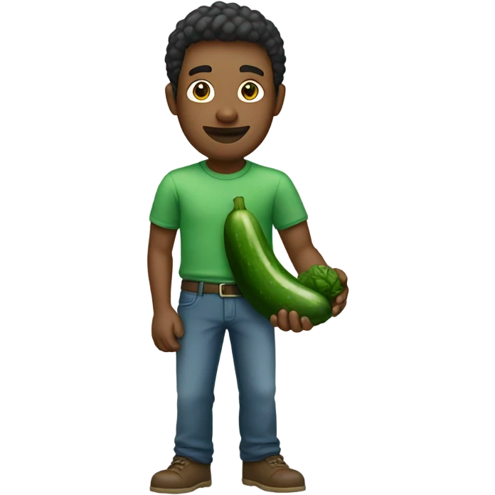 Man in green shirt holding cucumber emoji