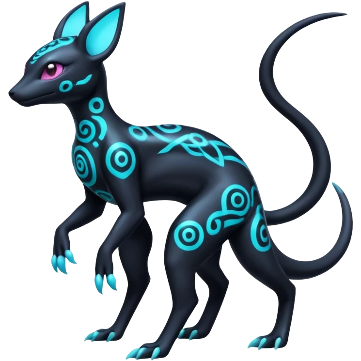 White and Cyan-glowing Futuristic  Salandit-Umbreon-Espeon-Sylveon-Fakémon-hybrid-creature (full body)  emoji