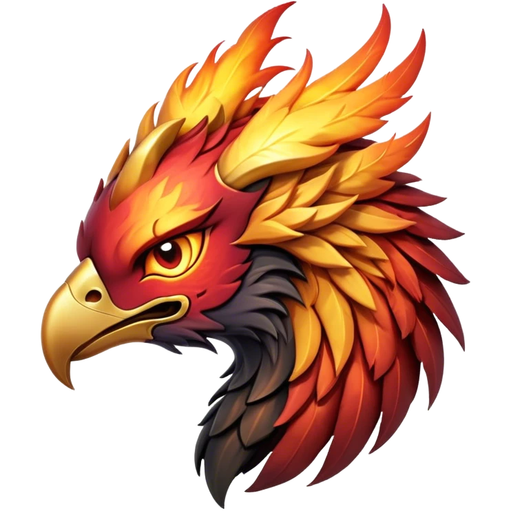 Cinematic Fierce Battle-Hardened Mystical Fire Phoenix Portrait Emoji, head tilted with an aggressive, unwavering gaze that speaks of relentless combat. The flame-kissed form is marked by rugged, charred feathers and vivid battle scars. Its blazing eyes radiate raw intensity and steely resolve, rendered with lifelike detail and stark natural lighting, high shine, channeling an aura of unyielding warlike energy and valor, softened by a dynamic glowing outline that highlights its battle-earned ferocity. emoji