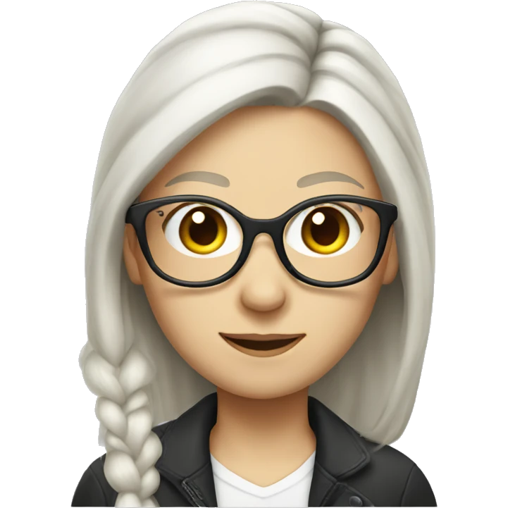 white female, long white hair with pony tail and glasses emoji
