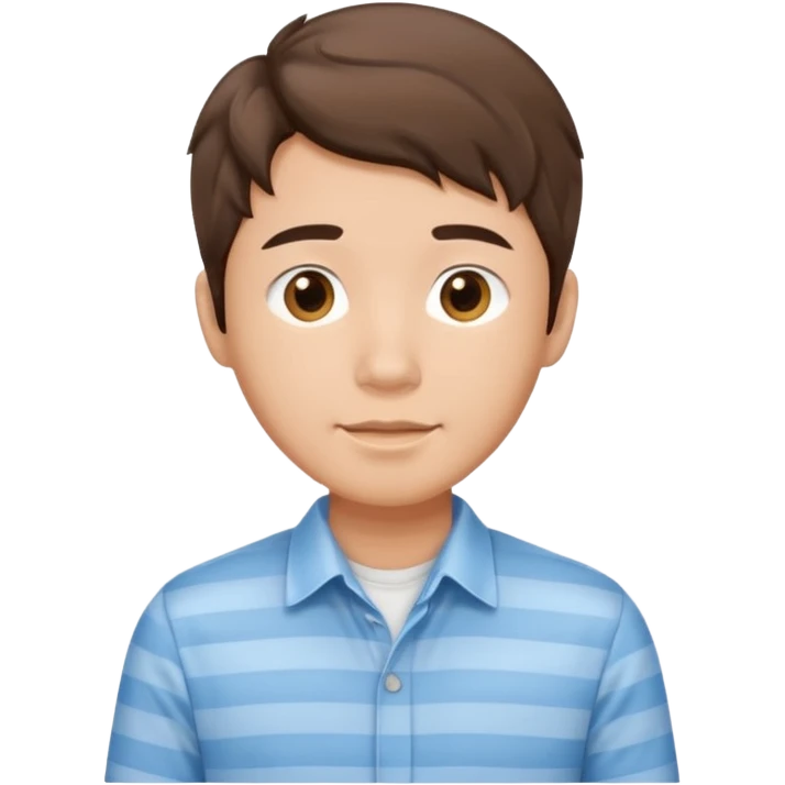 asian young man with wavy brown hair in light blue shirt with vertical stripes emoji