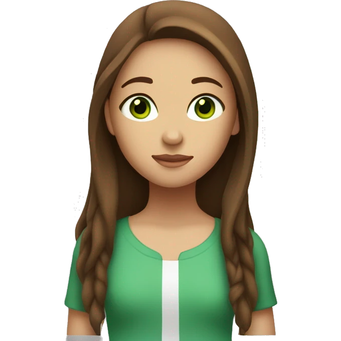 Girl with long brown hair green eyes with a palimono horse with white streak on face emoji