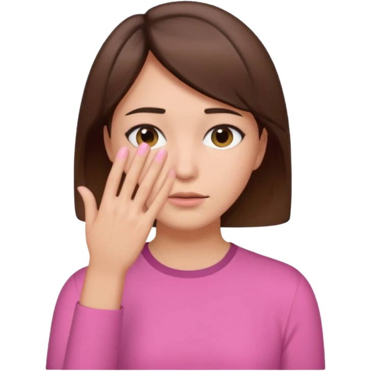 Woman with short brown hair and a pink shirt covering her face with her hand  emoji