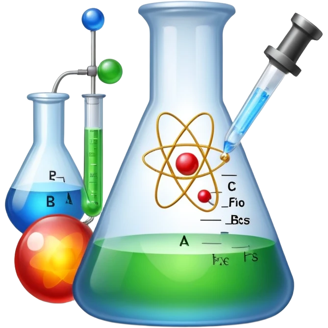 An icon featuring an atom, a laboratory flask, and a physics formula, symbolizing the study of physics. The design includes a magnet, a pendulum, and light waves, representing forces, energy, and scientific discovery. Transparent background highlights the exploration of physical laws and phenomena. emoji