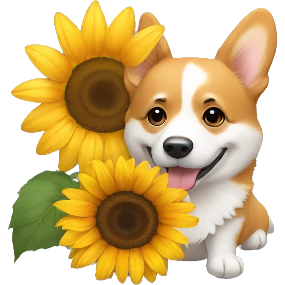 corgi hugs a sunflower emoji