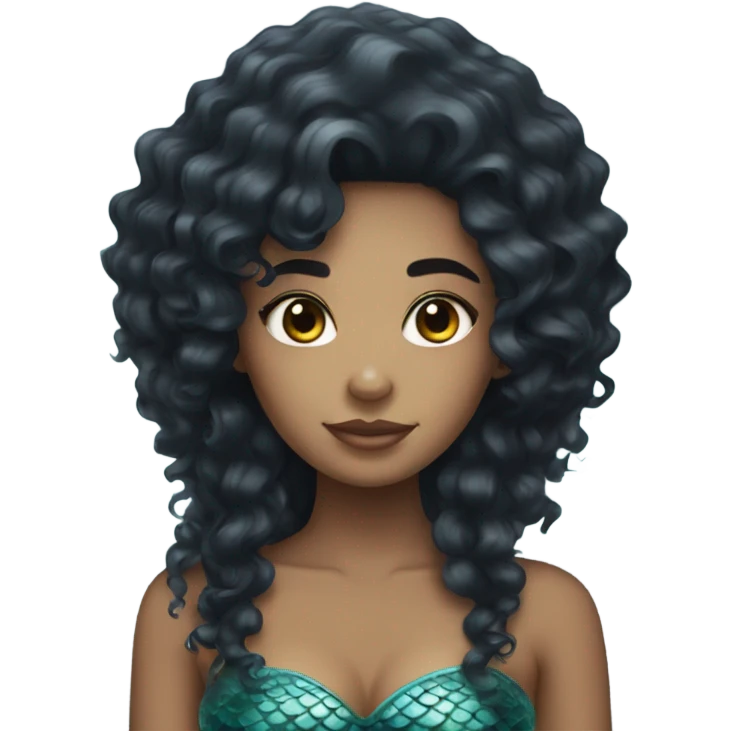 Mermaid with black curly hair and light skin  emoji