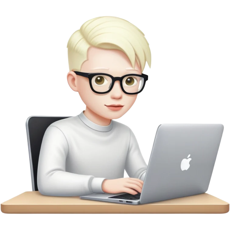 albino youtuber on laptop with desk emoji