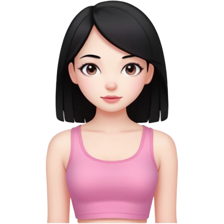 Cute girl with black hair long straight with pale skin and with pink crop top coquette emoji