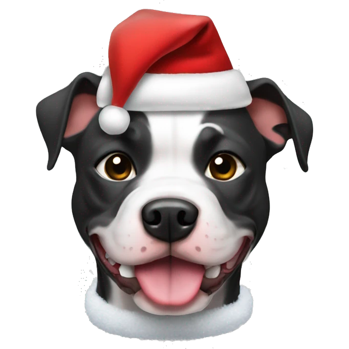 black and white pitbull Santa hat emoji