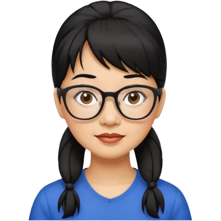filipino woman black hair in one pony tail with straight bangs and big glasses, 50 yr old emoji