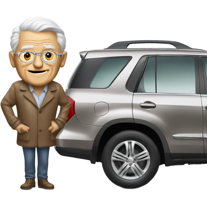 An old man driving next to a super model in a Honda pilot emoji