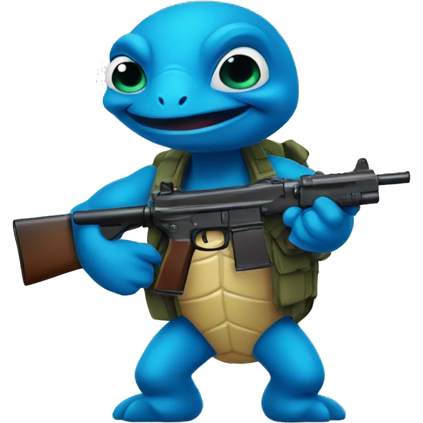 Blue turtle with a gun emoji