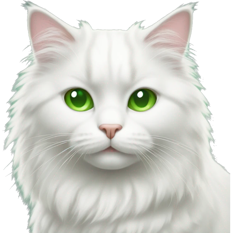 Fluffy white cat, green eyes  emoji