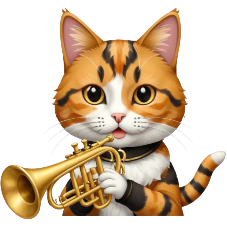 calico cat play trumpeter, portrait emoji