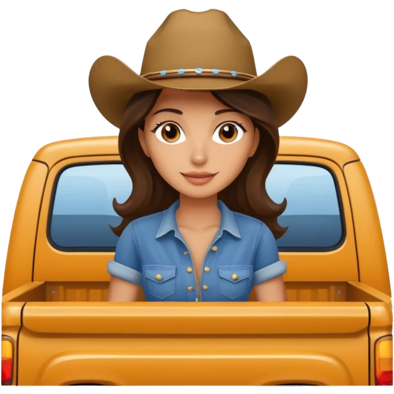 Brunette woman in bed of truck emoji