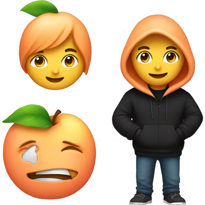 bright peach held by a programmer in a black hoodie emoji