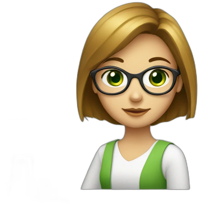 Green eyed girl working on computer emoji