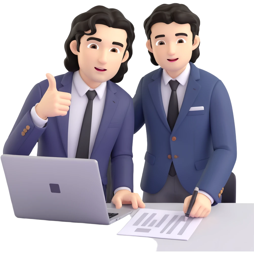 Business strategist with black wavy hair, stubble, chiseled face, wearing blazer and button-up shirt, mentoring a younger professional, leaning forward with engaged expression, pointing at document or laptop, in a one-on-one coaching session emoji