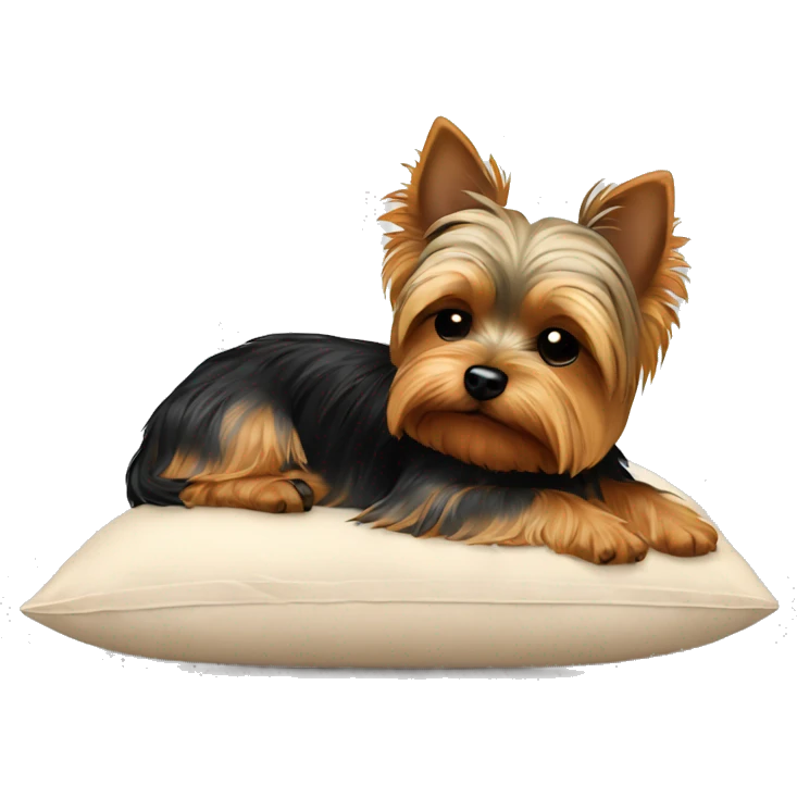 Yorkie dog laying on a pillow sleeping emoji
