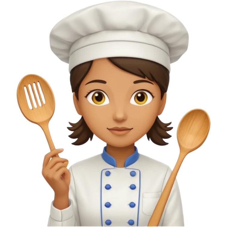 a woman chef wearing a bright yellow uniform, no posing emoji