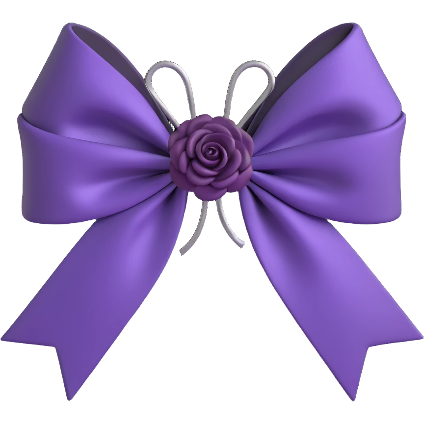 3D emoji gothic bow, deep purple satin, silver filigree, black rose accent, elegant and moody emoji