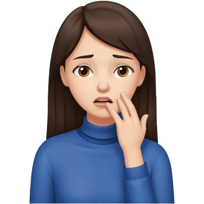 Brunette girl with hand on throat emoji