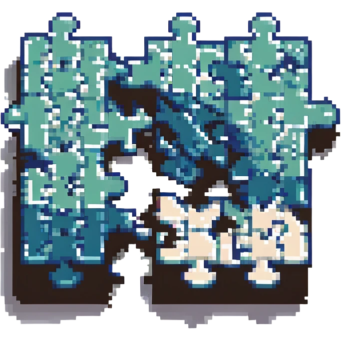 pixel art of puzzle pieces fitting together, collaboration emoji