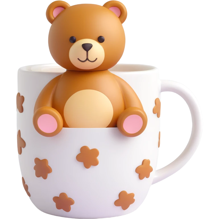 white mug with a teddy bear pattern emoji