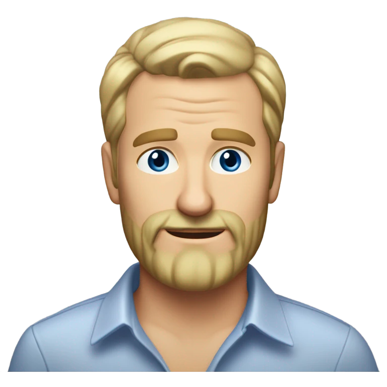 middle aged english man, short slicked back hair blonde, blonde medium length size full beard, in a smart unbuttoned shirt. emoji