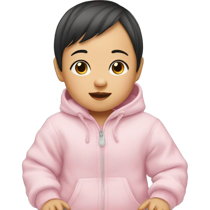 asian baby girl takes photo emoji
