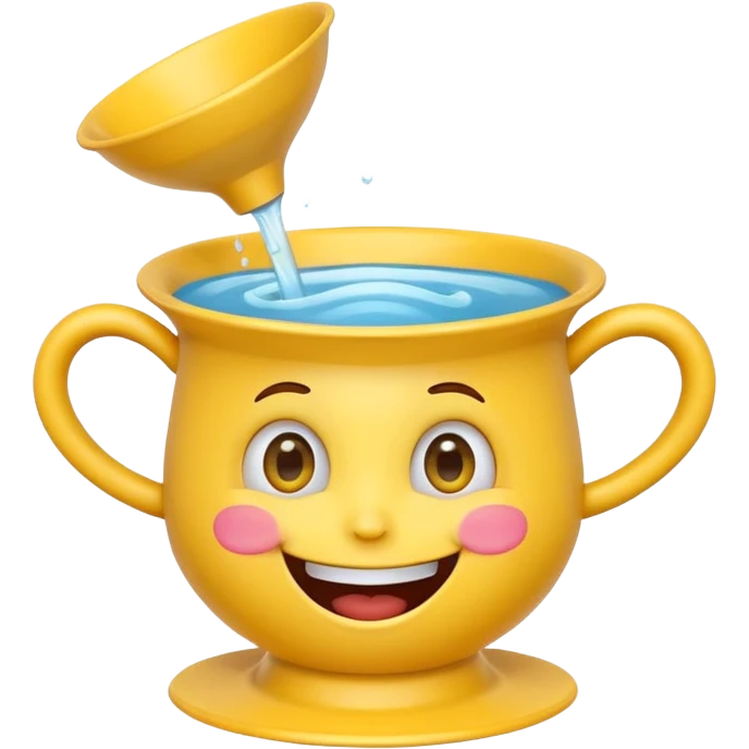 Crazy laughing emoji on upside-down kitchen funnel on its head (not a hat), wide smile, big eyes, cartoon emoji style, bright colors. emoji