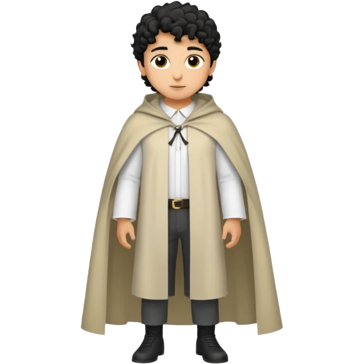 Apariencia: Joven de unos 25-30 años, atractivo,.
-Rostro: Ojos oscuros, piel ligeramente morena, rasgos árabes finos.
-Cabello: Negro, rizado corto, viste como cristiano (camisa blanca, capa corta, colores sobrios). Que salga de cuerpo completo emoji