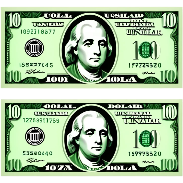 3D realistic US 100 dollar bill sticker, slight perspective, centered, clean cutout, transparent background, no text, no watermark emoji