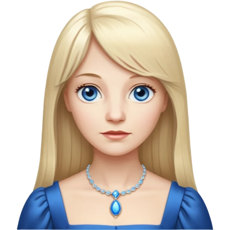 450 yr old white woman, pale skin, long straight blond hair parted in center, blue eyes, bangs, clothes for dinner emoji