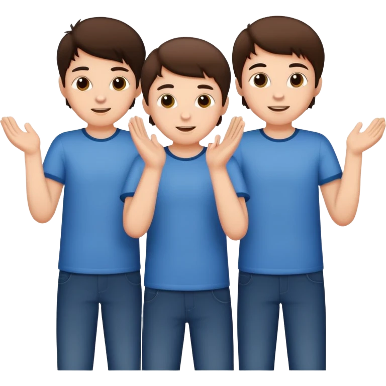 Three young brunette brothers playing  emoji