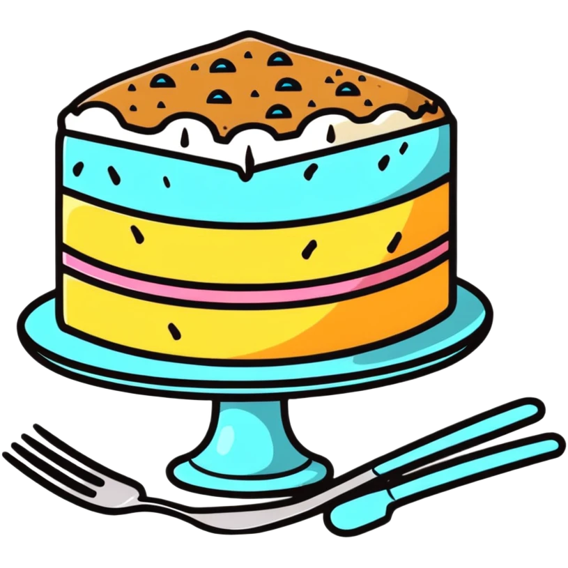 half-eaten cake with crumbs around it and a fork nearby emoji