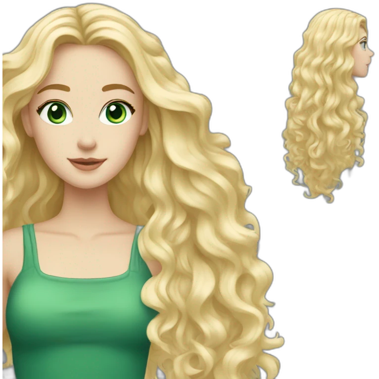 blonde white tall girl with  long wavy hair and green blueish eyes emoji