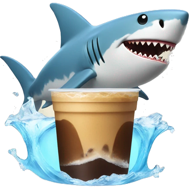 Shark surfing with an iced coffee emoji