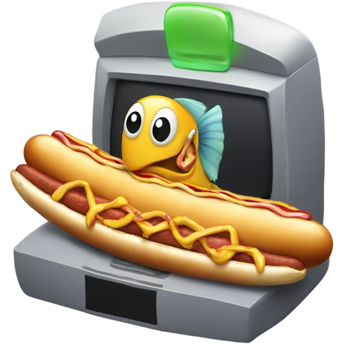 Fish eating a hotdog in a gaming pc emoji