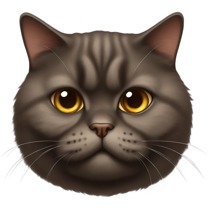 fluffy unimpressed looking deep chocolate brown british shorthair cat face and body emoji