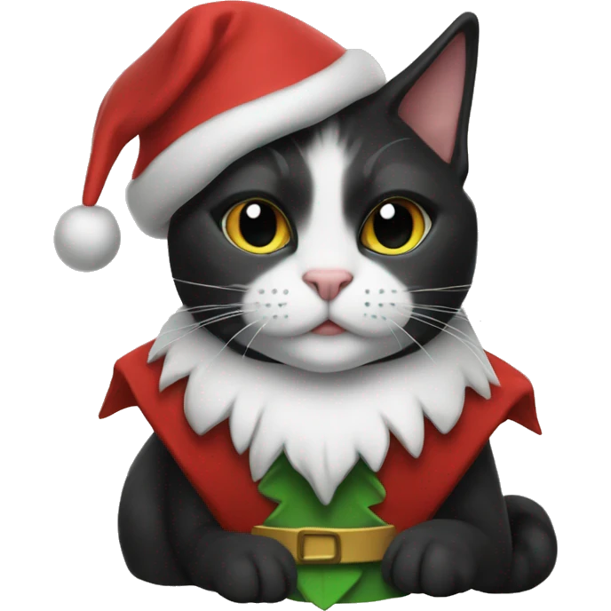 Tuxedo cat wearing elf costume  emoji