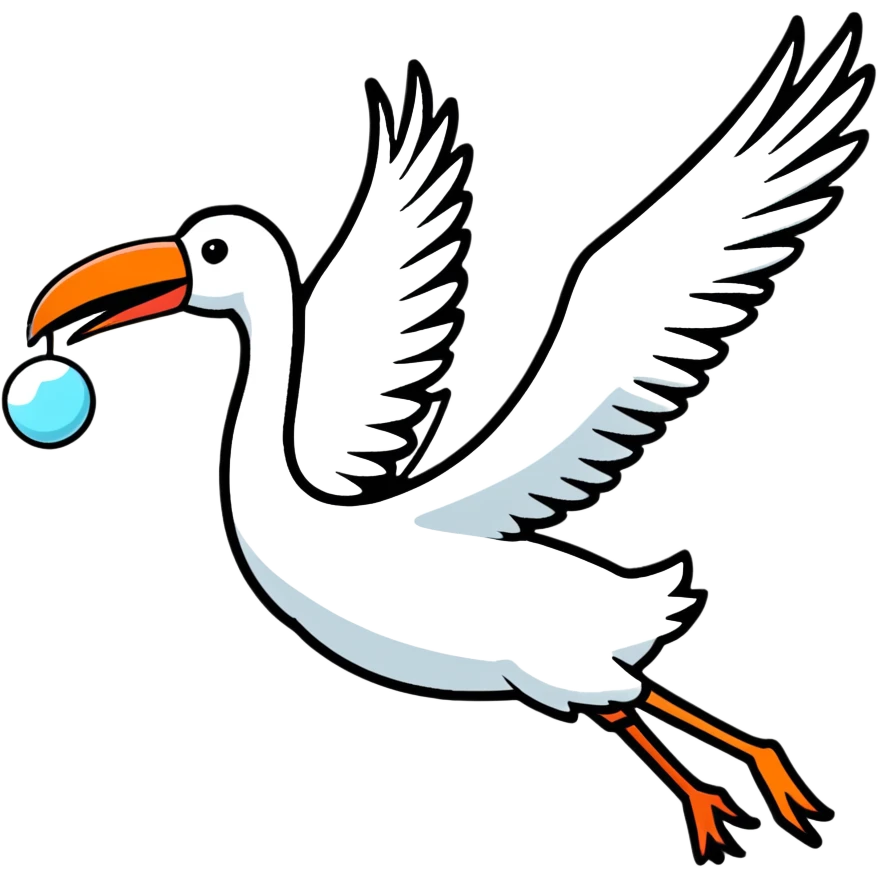 stork flying with a human baby in a bundle emoji