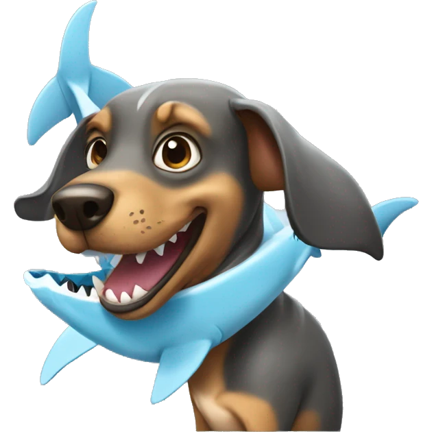 Dashound wearing a shark emoji