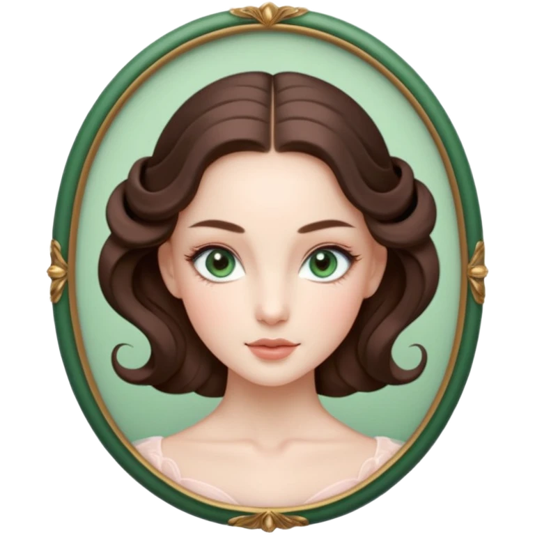 Cinema Realistic Ballerina Portrait, with porcelain-like skin featuring a natural rosy flush, illuminated by soft lighting that highlights the gentle contours of her face. Her Brunette hair flows in soft.Her deep green light eyes radiate framed by arched brows and long lashes. emoji