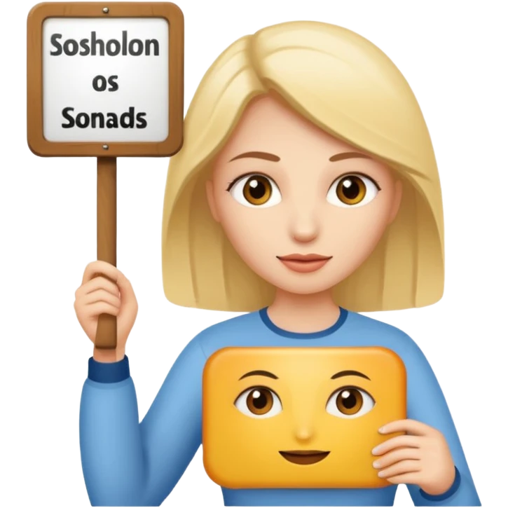 women with a sign with "Sosholondas" on it emoji