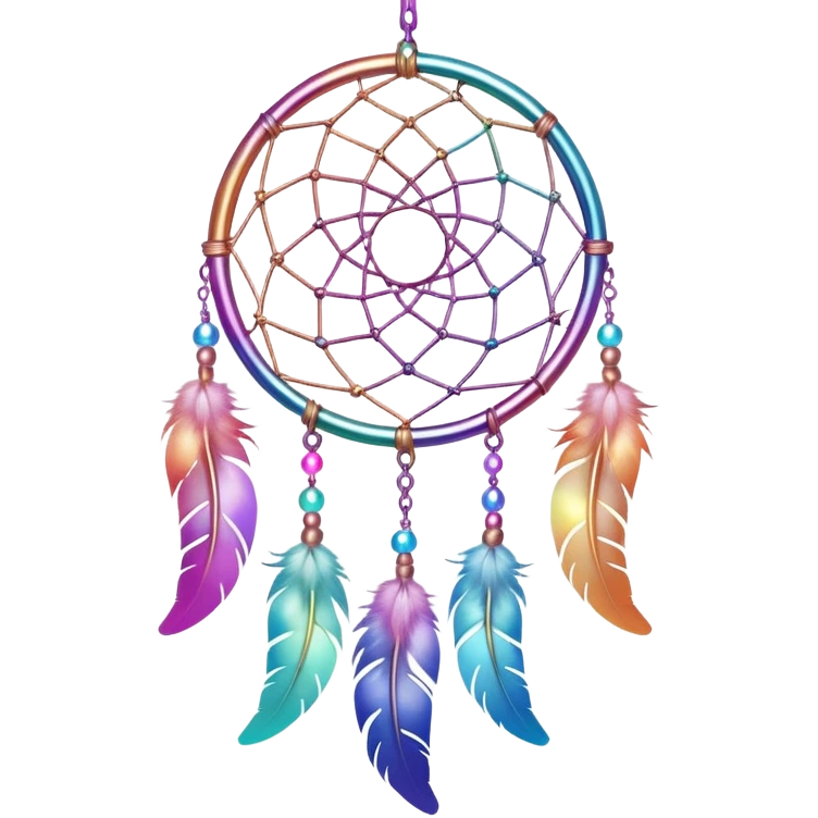 Iridescent pastel rainbow colorful transparent bright light luminescent dream-catcher hanging from an iridescent chain emoji